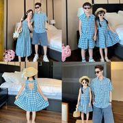 2025夏新作 親子コーデ 男女兼用  カジュアル チェック柄  マタニティワンピース&シャツ 分けて販売