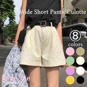 ハイウエスト ショートパンツ レディース タック入り ツイル オルチャン ショート キュロット パン