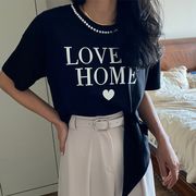 パールTシャツ　レディース　INS　韓国ファッション　ハート
