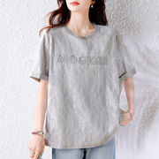 初回送料無料　新作レディースファッション　エレガント　レース半袖　刺繍tシャツ　人気トップス