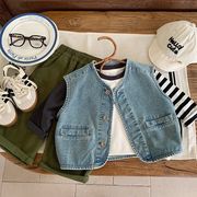 [80-130cm] 子供服 デニムベスト レトロ風 韓国風 春夏新作 キッズ 男女兼用 アウター