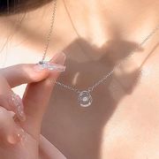 韓国の人気のダブルリングジルコンネックレス レディースシンプルアクセサリーシルバーネックレス
