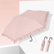 三つ折り超軽量日傘 晴雨兼用 折りたたみ傘 レース縁付き ブラックコーティング UVカット 遮熱傘