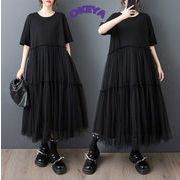 レディース服　ワンピース　ロングワンピース　切り替え　メッシュ　カジュアル　Aラインワンピース