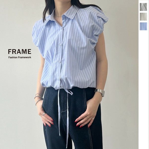 FRAMeWORK ブロードバックロゴシャツ　ストライプ　ゆったり FRAMeWORK ブロードバックロゴシャツ ストライプ ゆったり