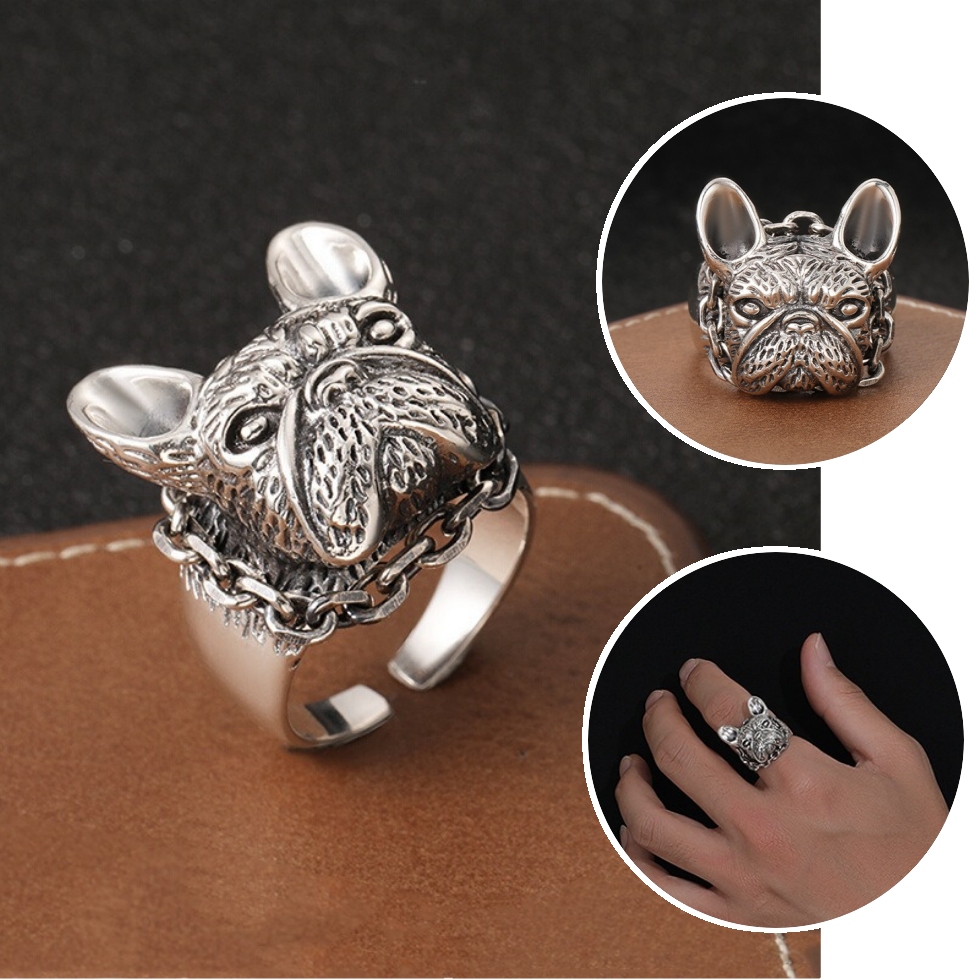 s925 犬関連の指輪  動物  ブルドッグ指輪  メンズリング  フリーサイズのリング 犬雑貨