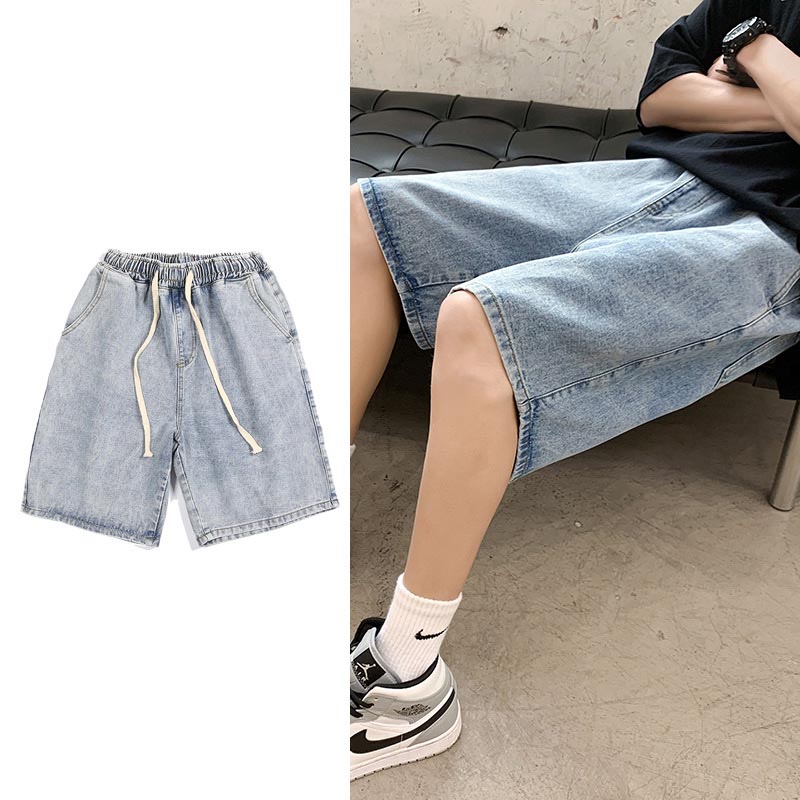 メンズ デニムショートパンツ ワイドストレート 5分丈ハーフパンツ ボトムス 夏用 ジーンズ 半ズボン★