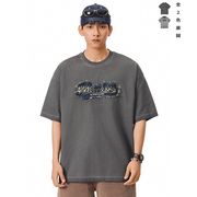 メンズ アメリカンヴィンテージ風 ワッペン刺繍加工 半袖Tシャツ レトロ風 ストリート系★全2色