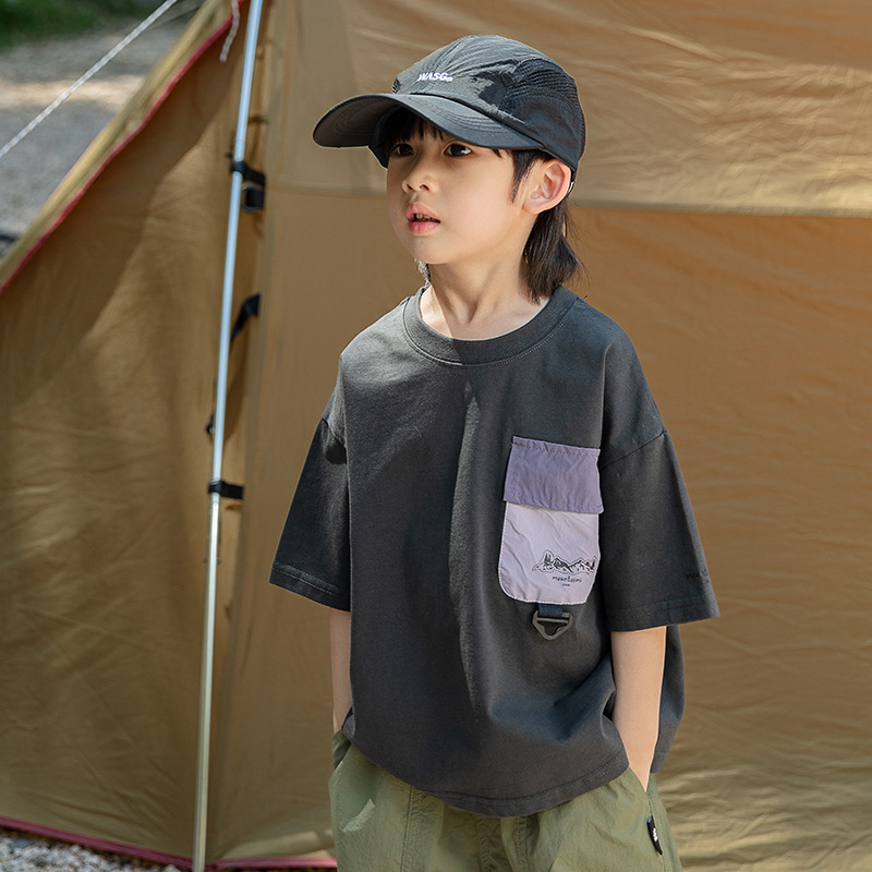 全2色[90-140cm]  男の子 アウトドアTシャツ 通気・吸汗・綿100％ キャンプ 外遊び 半袖トップス キッズ