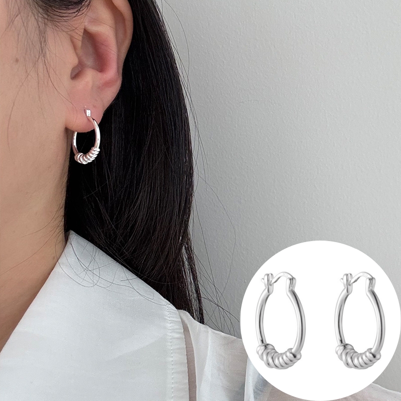 くねくねフープピアス 巻きつけ キャッチレス バックレス S925 シルバーアクセサリー アレルギー対応