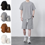 メンズ スポーツ風 冷感 半袖 Tシャツ 男女兼用 ショートパンツ セットアップ 春夏 2025新作★全4色