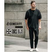 【2025年夏の新作】プリーツ クルーネック半袖Tシャツ+ロングパンツ 2点セットアップ／SOMEDIFF