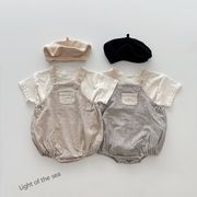 韓国子供服 ベビー服  キッズ男女兼用 半袖 トップス+サロペット  2点セット  2色 66cm-90cm