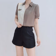 バイカラーデザイン 個性派トップス 細見せ効果あり 着回し抜群