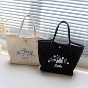 韓国ファッション 大容量トートバッグ　刺繍帆布バッグ　エコバッグ