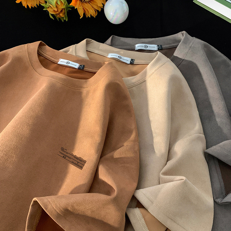 メンズ スエード 半袖 Tシャツ 男女兼用 ストリート系 トップス 春夏 2025新作★全5色