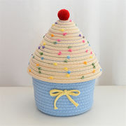 超人気インスタグラムで話題 【インスタ風】綿ハンモック編み小物収納かご おしゃれなハウス型蓋付き