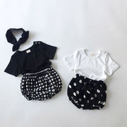 韓国夏男女ベビー セット丸首半袖Tシャツ ショートパンツ 大きめおしりパンツ セットアップ