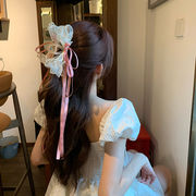 ヘアクリップ　リボンバンスクリップ　バレエコア　韓国ヘアアクセサリー