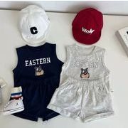 2025新作 韓国風子供服  男の子 無袖   Tシャツ & ショートズボン  2点セット 2色  80cm-120cm