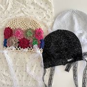 子供帽子　キッズビーニー　レースストラップ　ニット帽　韓国キッズハット