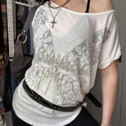 2025春夏新作 レディース 女 半袖 プリント  Tシャツ トップス インナー