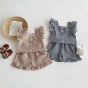 2025春夏子供服 シンプル トップス&ショートパンツ 2点セット 韓国風 ベビー服 キッズ服 [90~130cm]