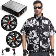 空調作業服 半袖 43V超高電圧 ファンバッテリーセット EVE製高性能21700型電池 6段階風速 急速充電