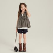 女児 キャミソール付きチェック柄2点セット 夏用 トップス＋ショートパンツ