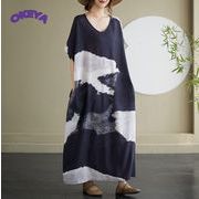 レディース服　ワンピース　ロングワンピース　Aラインワンピース　ゆったり　カジュアル　半袖
