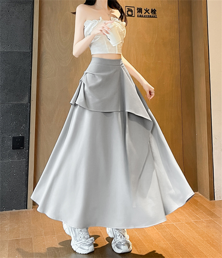 不規則フリルヘム ロングAラインスカート ハイウエスト 2025夏季 裾広がりデザイン