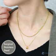 ステンレス 2連ネックレス ゴールドボール 玉 k18コーティング アクセサリー ニッケルフリー【国内即納】