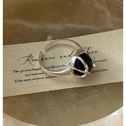 S925純銀 黒曜石 リング 韓国風 シンプル スタイリッシュ