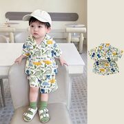 LL☆韓国風夏セットアップ ベビー用 半袖シャツ＋ショーツ 子供用クールコーデ2点セット