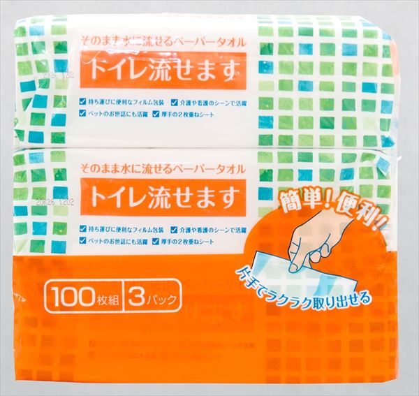 トイレ流せます１００組３Ｐ 【 マスコー製紙 】 【 おしりふき 】