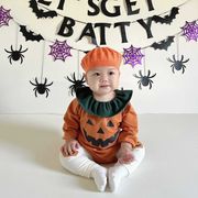 [66-90cm] ハロウィン ベビー ロンパース INS風 韓国デザイン かぼちゃモチーフ 仮装風 カバーオール
