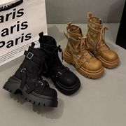 ヴィンテージ厚底編み上げショートブーツ 無地のショートファッションブーツ