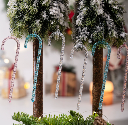 Christmas限定 クリスマスツリー飾り　透明杖 　ペンダント6Pセット