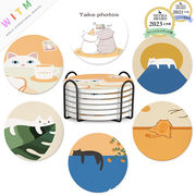 猫柄 コースター ねこ 下敷き カップパッド ネコ インテリア  断熱マット 雑貨 セラミックス 可愛い