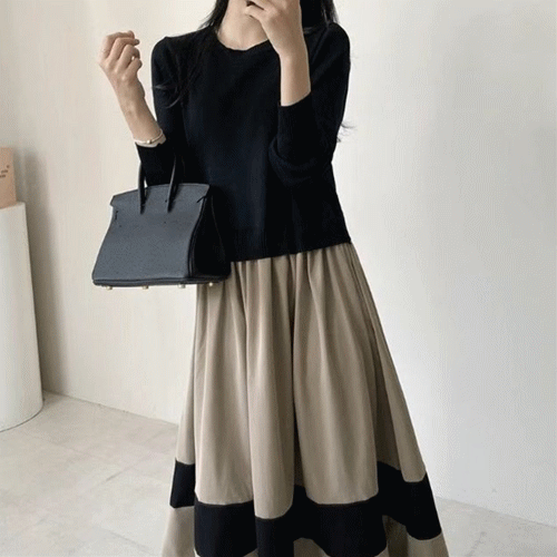 秋冬新作 ワンピース レディース ロング丈ワンピース 異素材 大人 体型カバー 着回し 人気アイテム