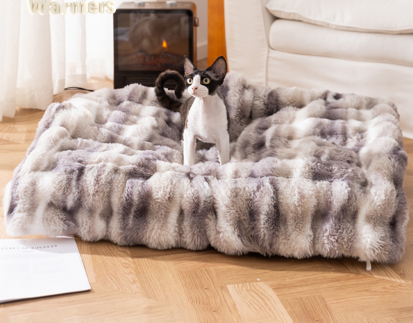 絞り染めウサギ毛皮風ブランケット｜秋冬用ペットベッド（猫犬兼用S~XL