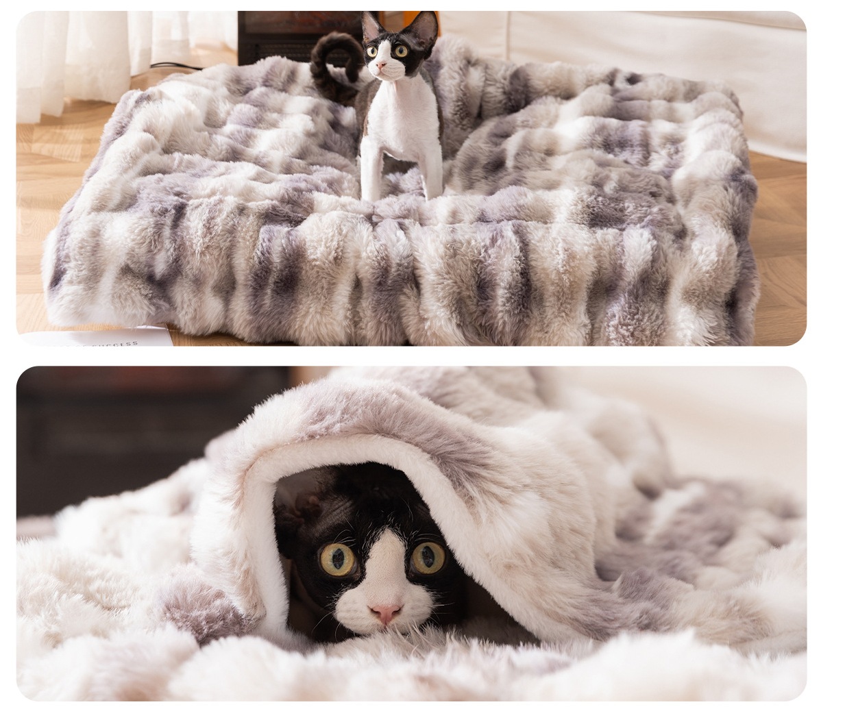 絞り染めウサギ毛皮風ブランケット｜秋冬用ペットベッド（猫犬兼用S~XL