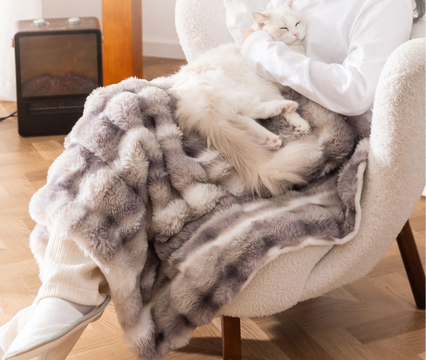 絞り染めウサギ毛皮風ブランケット｜秋冬用ペットベッド（猫犬兼用S~XL