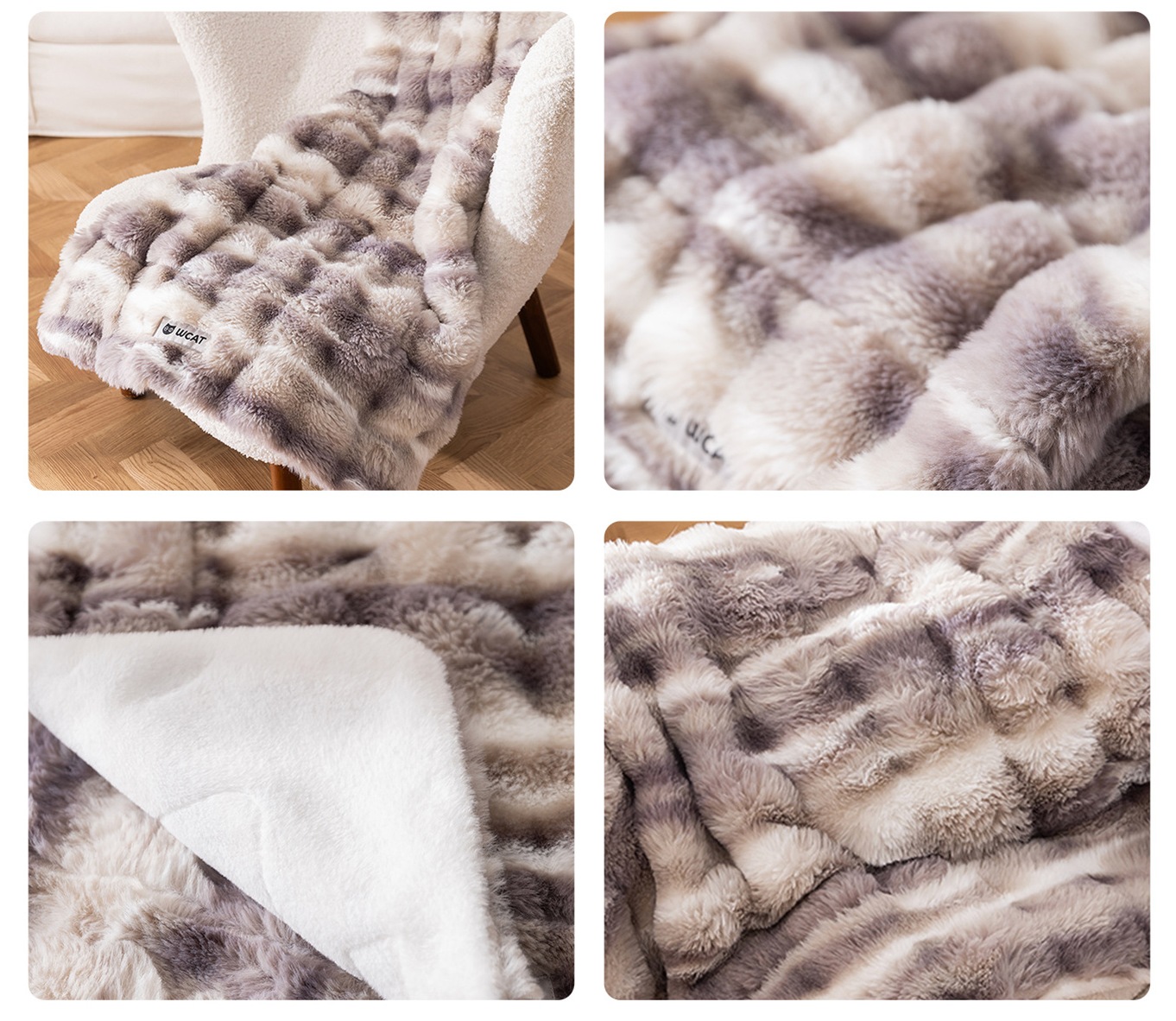 絞り染めウサギ毛皮風ブランケット｜秋冬用ペットベッド（猫犬兼用S~XL