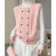 【日本倉庫即納】 ケーブル編みニットベスト ダブルブレスト