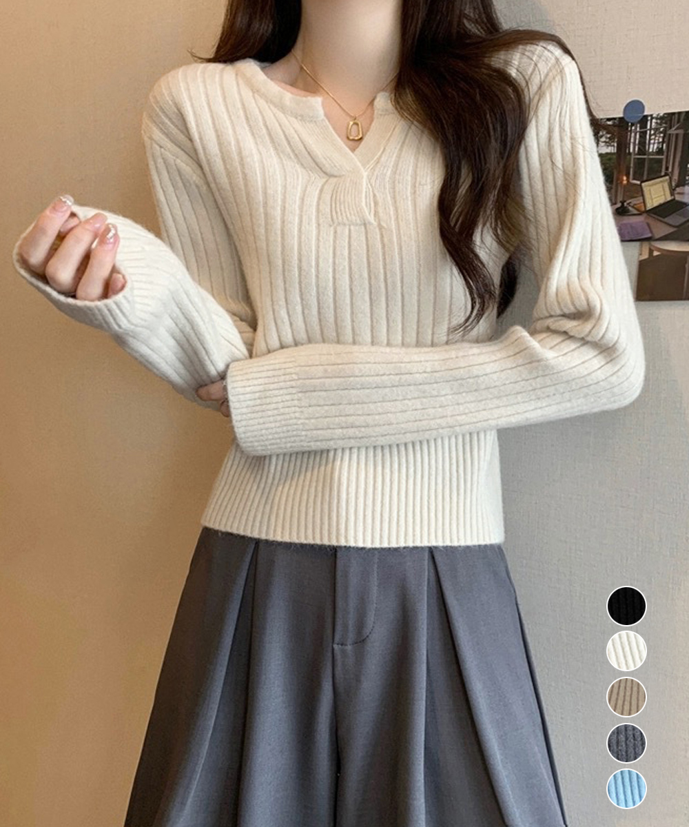 【日本倉庫即納】 リブニット トップス きれいめ 長袖