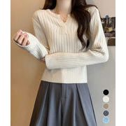 【日本倉庫即納】 リブニット トップス きれいめ 長袖