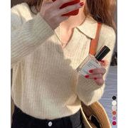 【日本倉庫即納】 スキッパーニット韓国風リブニットトップス