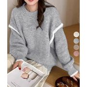 【日本倉庫即納】 ゆったりニットトップスラウンドネック冬服