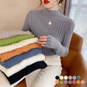 【日本倉庫即納】 リブニットトップス プチハイネック